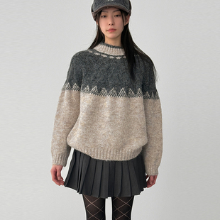 nordic wool knit 复古花纹针织毛衣百搭 韩国代购 设计师款 25F