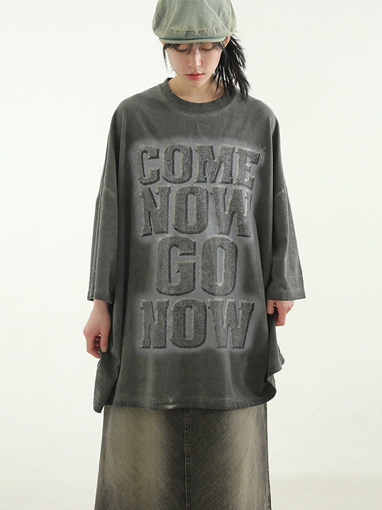 韩国代购 COME NOW printed cotton half tee(unisex)水洗字母T恤