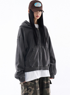 韩代Raucohouse Belize vintage washed hooded zip-up连帽卫衣