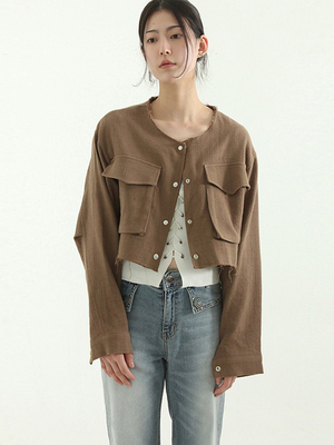 韩国代购23F/W cutting organic cropped jacket 裁剪短款夹克女