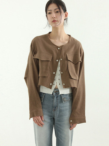 韩国代购23F/W cutting organic cropped jacket 裁剪短款夹克女
