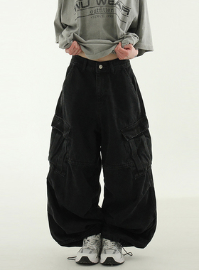 韩国代购25 oversize cargo denim jogger banding pants 牛仔裤