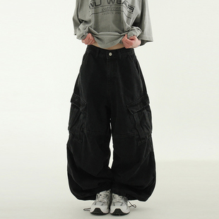 韩国代购25 oversize cargo denim jogger banding pants 牛仔裤