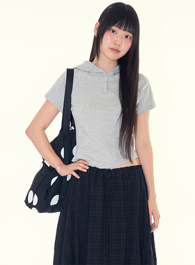 韩代Raucohouse Let henley crop hoodie top 连帽短袖T恤上衣女