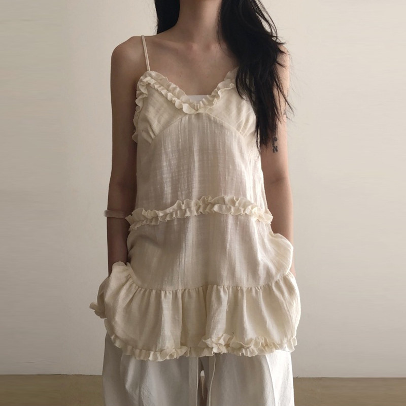 国内现货 韩代25 various frill sleeveless设计师皱边吊带连衣裙