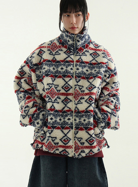 韩国代购24 nordic pattern dumble zip-up jacket (unisex)外套