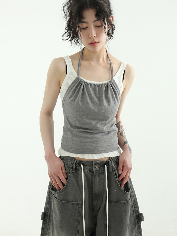 韩国代购24S/S halter neck sleeveless mild top 设计师吊带背心