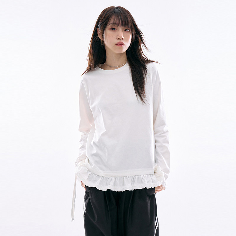 韩代Raucohouse Riley frill hem T-shirt 圆领长袖T恤复古百搭