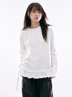 韩代Raucohouse Riley frill hem T-shirt 圆领长袖T恤复古百搭