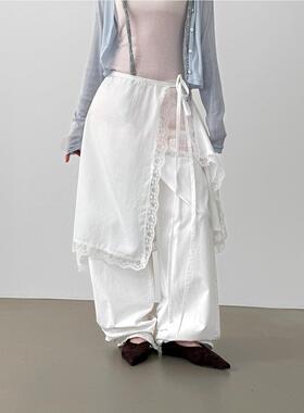 Localmansion韩代26S/S lace satin wrap skirt 蕾丝裹身半裙女