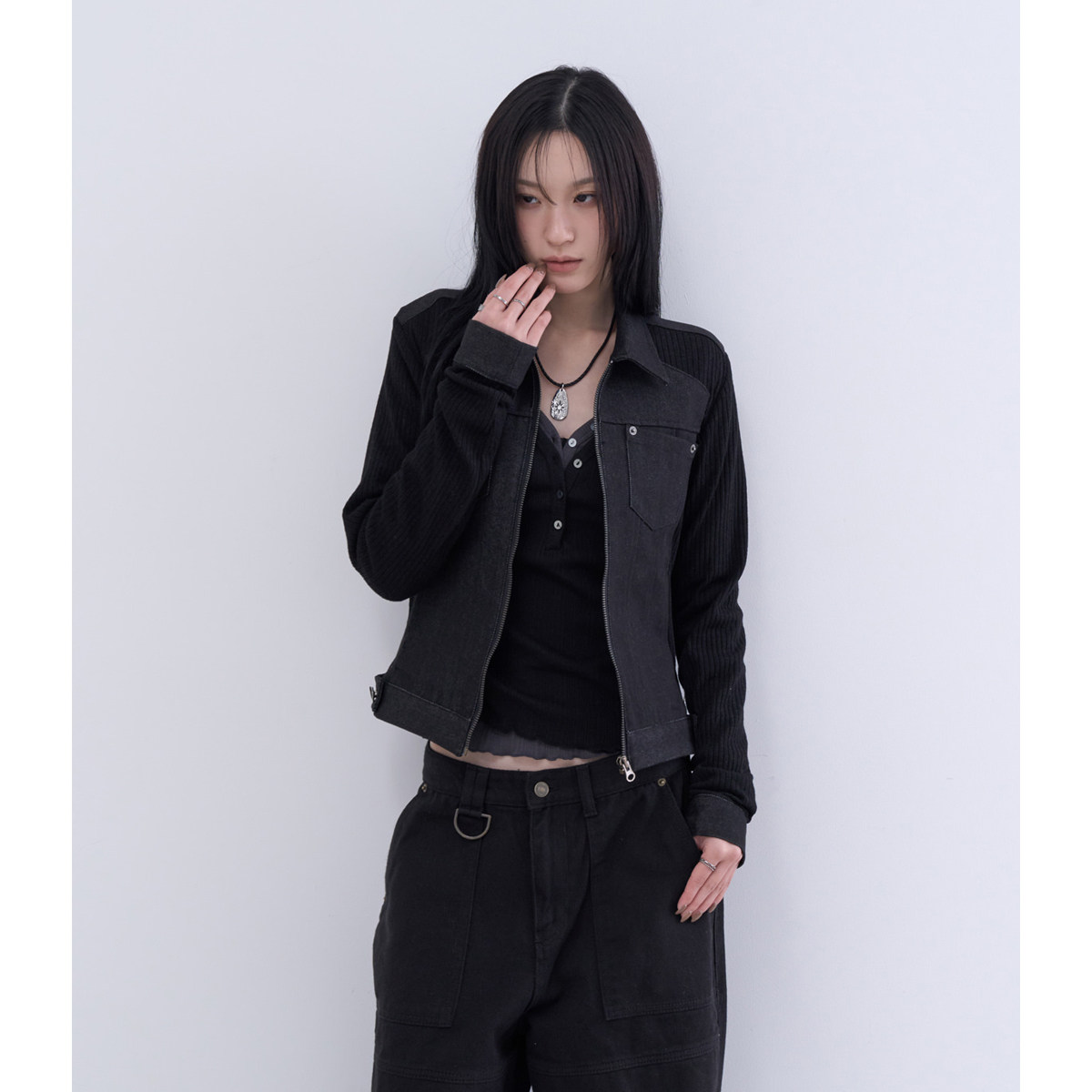 lowear韩代牛仔拼接长袖夹克
