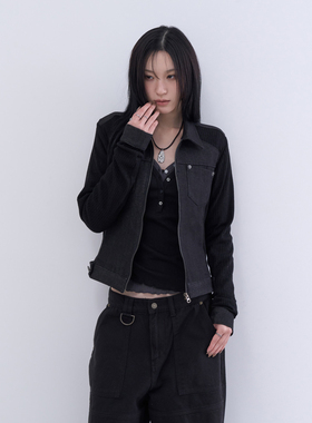 lowear韩代 denim mix ribbed jacket 牛仔拼接长袖夹克外套百搭