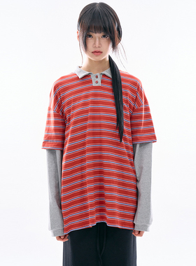 韩代Raucohouse Daniel layered collared T-shirt 条纹长袖T恤