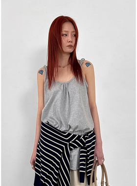韩国代购26S/S Mens Layered Strap Sleeveless 抽绳吊带背心女