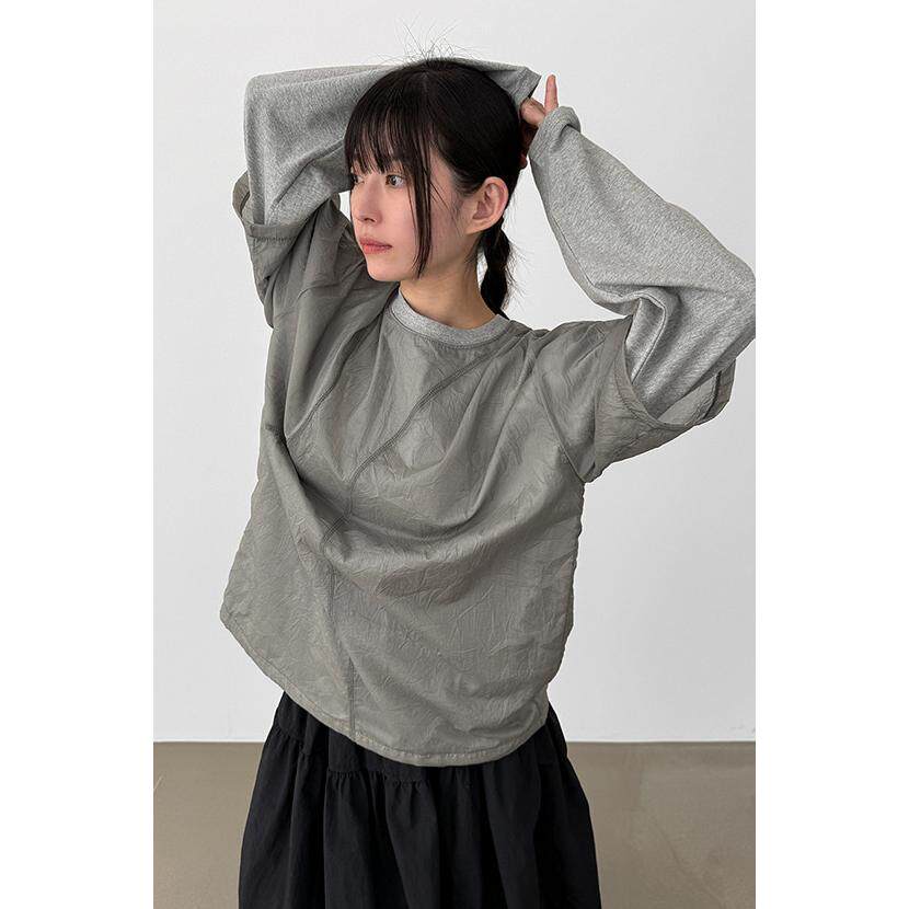 韩代26 wrinkled paper layered tee (unisex)褶皱拼接假两件T恤