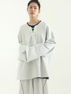 oversize string neck 韩国代购 mtm cotton 设计师抽绳卫衣 23A
