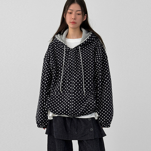 韩国代购26A/W dot fleece hood zip-up 设计师圆点拉绒帽衫外套