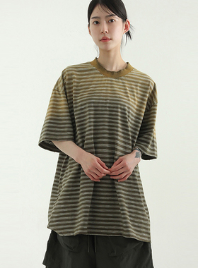 韩代25 gradation stripe damage half tee (unisex)水洗条纹T恤