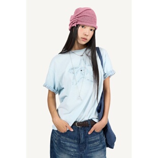 Raucohouse韩代 Check Star Applique T-shirt 星星短袖T恤上衣