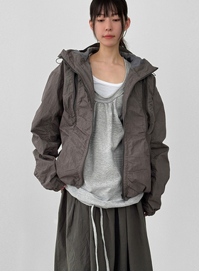 韩代26 crunched paper shirring double zip-up jacket (unisex)