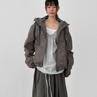 韩代26 zip unisex double jacket shirring paper crunched