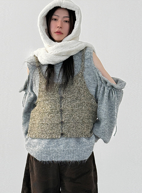 韩国代购26A/W button knit vest 设计师款混色纽扣针织背心百搭