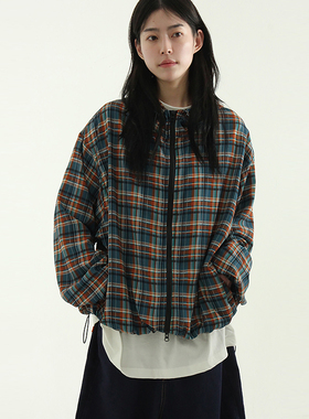 韩代25 clean texture check hood zip-up (unisex)格子连帽外套