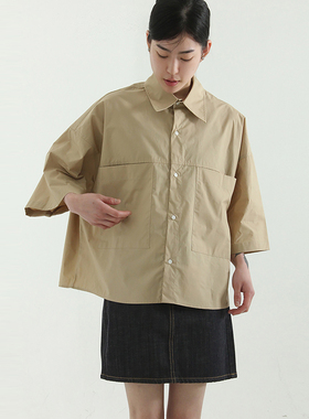 韩国代购23S/S cotton pocket cropped shirt (unisex) 半袖衬衫