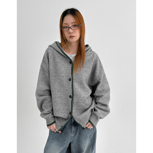 韩国代购 Hooded 宽松针织连帽衫 tone Cardigan Two Tiya Knit