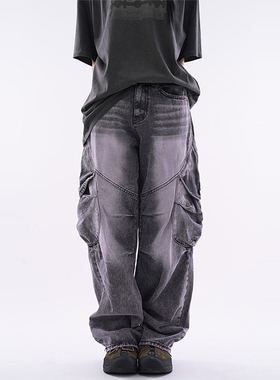 韩代Raucohouse Unique pocket incision vintage denim pants 裤