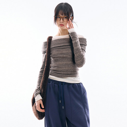 Raucohouse韩代混色露肩针织衫