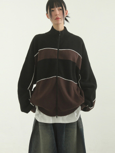 zip two 拼接色拉链开衫 unisex knit piping tone 韩代23F