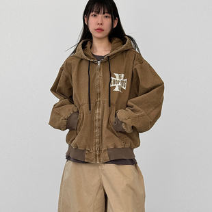 cotton 字母连帽外套 韩代26A printed unisex zip hood