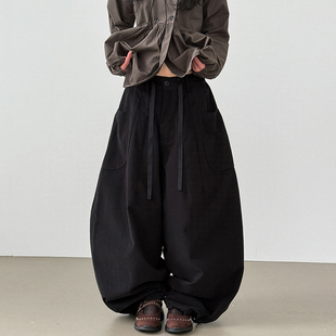 peach cotton unisex back pants pocket banding 韩代 balloon