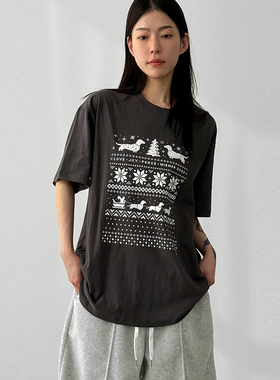 韩国代购25F/W winter pixel printed cotton half tee 印花T恤