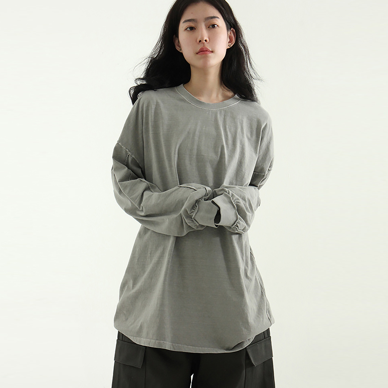 韩代25 section sleeve pigmented cotton tee(unisex)水洗长袖T