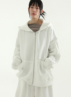 韩代24 fleece-lined soft cotton hood zip-up (unisex)加绒帽衫