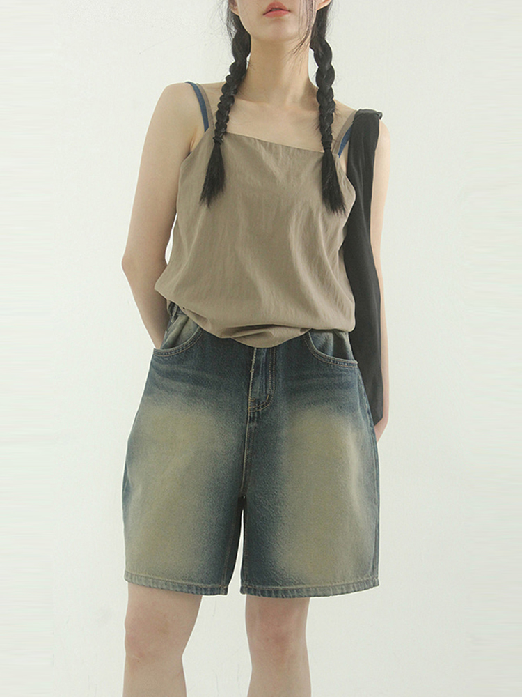 韩国代购 button up washed denim boy shorts水洗磨旧牛仔短裤女
