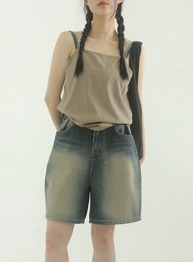韩国代购 button up washed denim boy shorts水洗磨旧牛仔短裤女