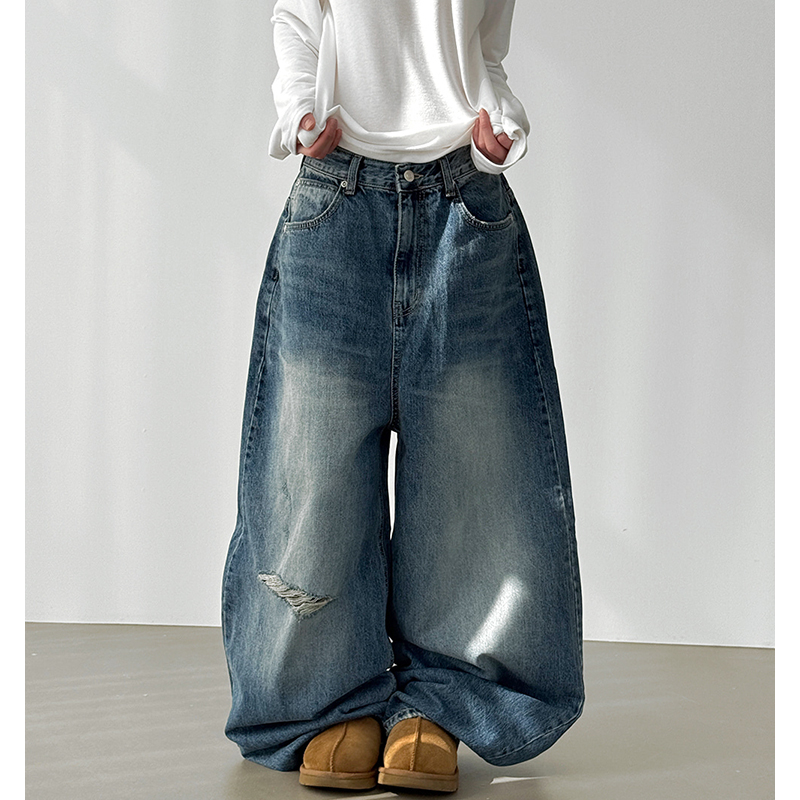 Localmansion韩代破洞宽松牛仔裤