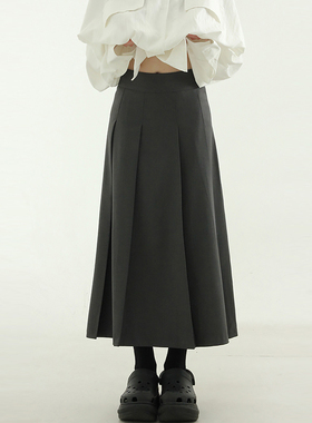 韩国代购24F/W silket pleated long skirt 设计师款复古休闲长裙