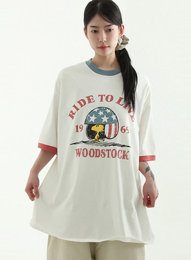 韩代25 WOODSTOCK printed cotton ringer half tee (unisex) T恤