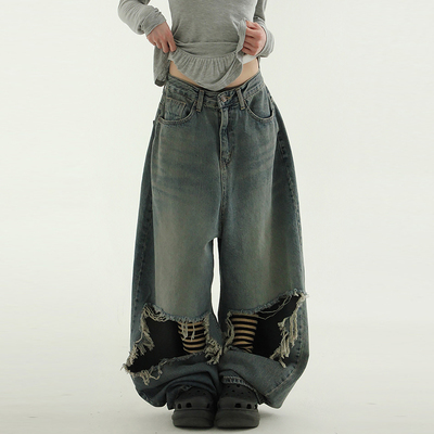 Localmansion韩代破洞宽松牛仔裤