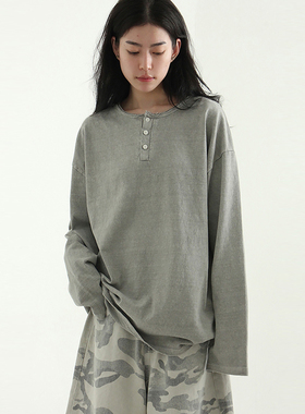 韩国代购25 henly neck pigmented cotton tee (unisex) 长袖T恤