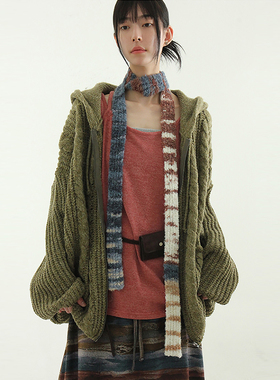 韩国代购24F/W cable knit hood zip-up (unisex) 针织拉链帽衫