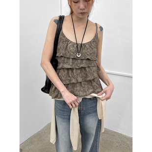 韩国代购26 Fourjay Vintage Cancan Frill Sleeveless Top 吊带