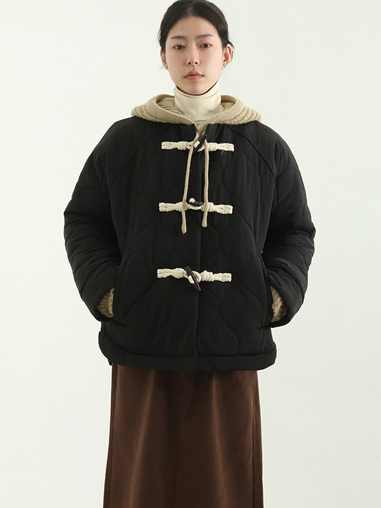 韩国代购23A/W toggle button wave quilting jumper长袖夹棉外套