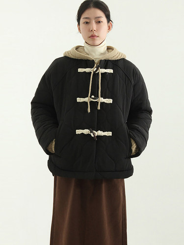 韩国代购23A/W toggle button wave quilting jumper长袖夹棉外套