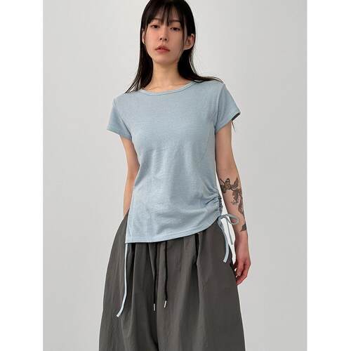 Localmansion韩代侧开叉抽绳短袖