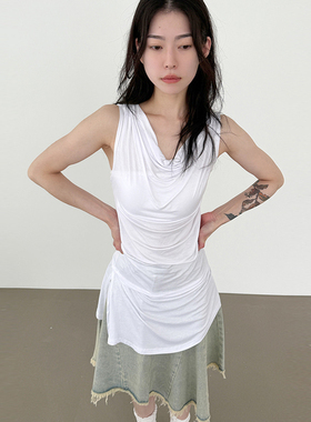 韩国代购25S/S silket draped sleeveless top设计师露肩背心上衣